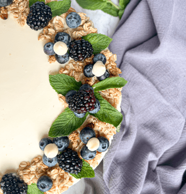 Enhanced image of blueberry cheesecake from photo editing.