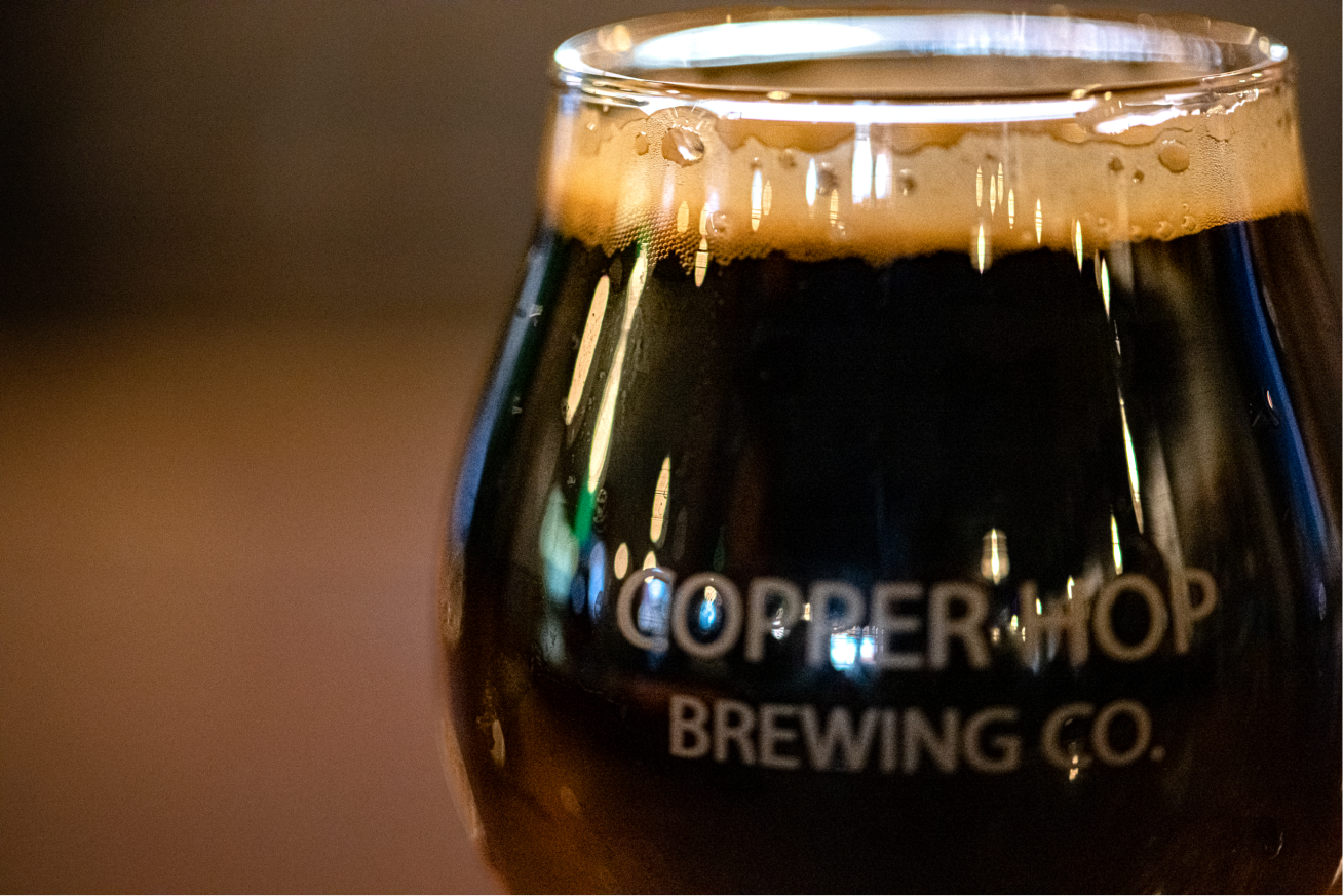 Close up shot of beer in Copper Hop Brewing Co.