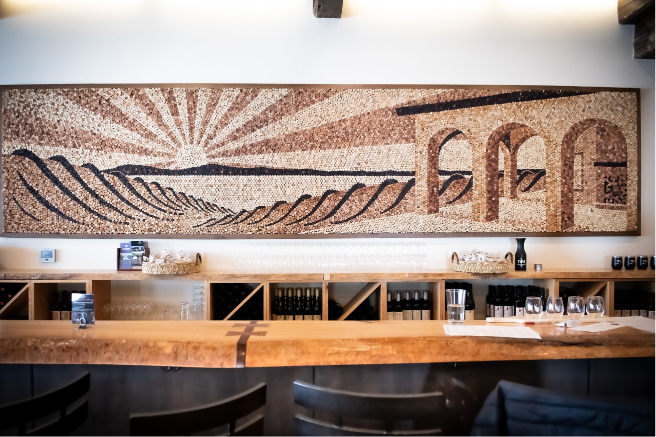 Mari Vineyards bar with big mosaic art.