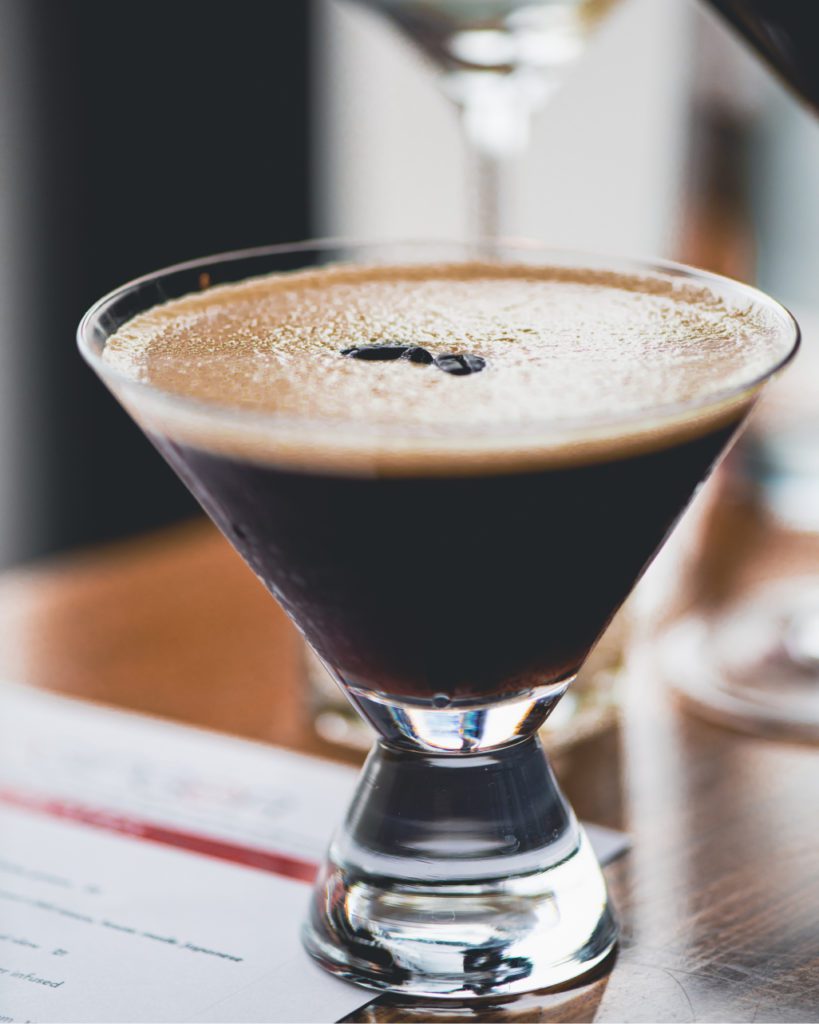 Close up shot of espresso martini from Red Ginger in Michigan.