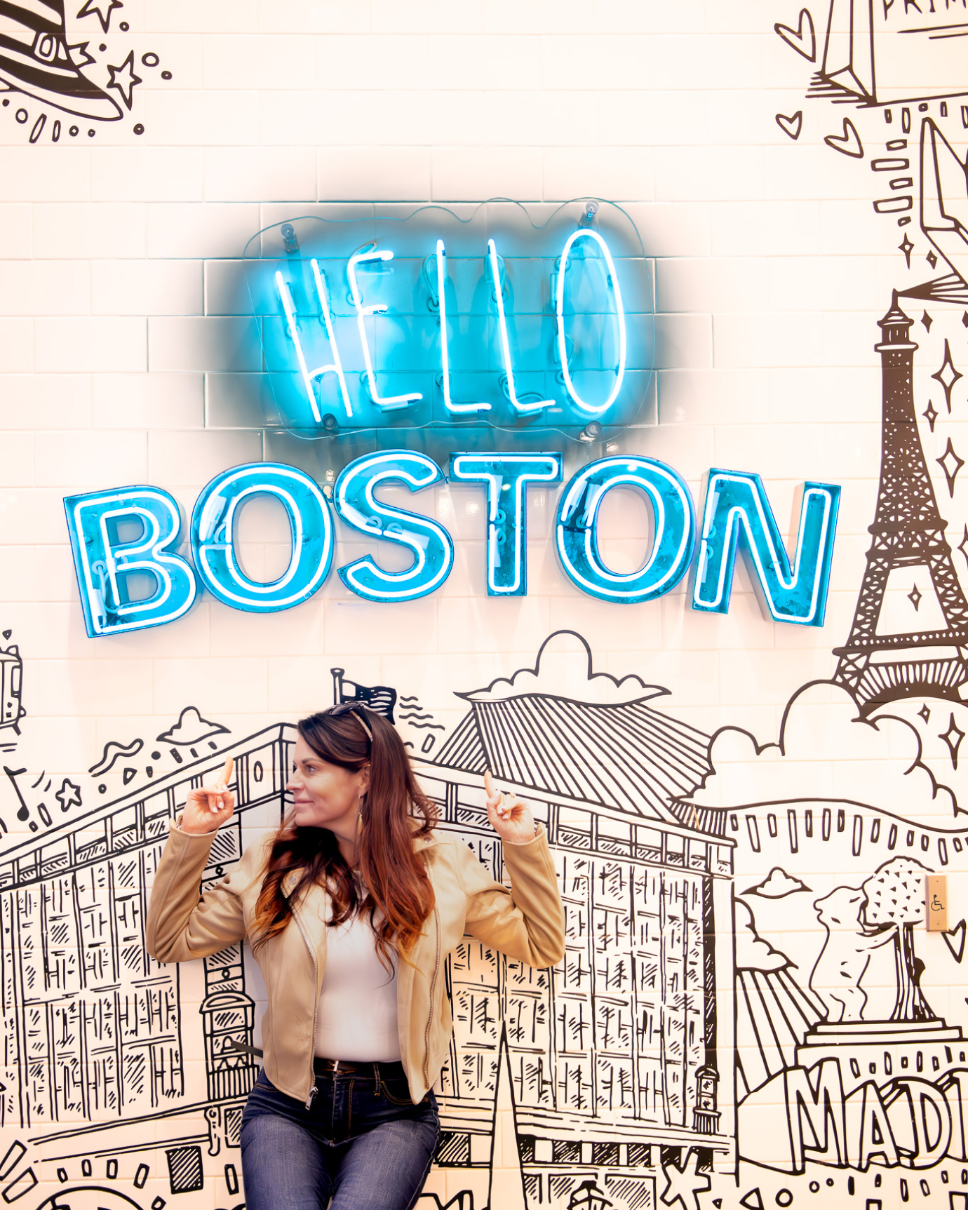 Casey's photo with "Hello, Boston" backdrop.
